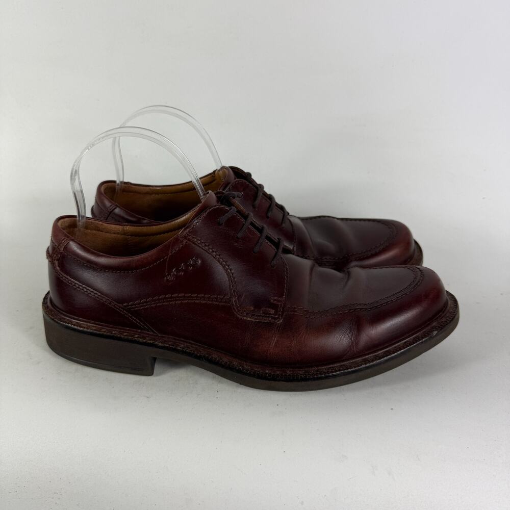 Ecco Austin Oxford Men's 8.5 Maroon Leather Apron Toe Lace-Up Low Top Block Heel - Picture 2 of 10